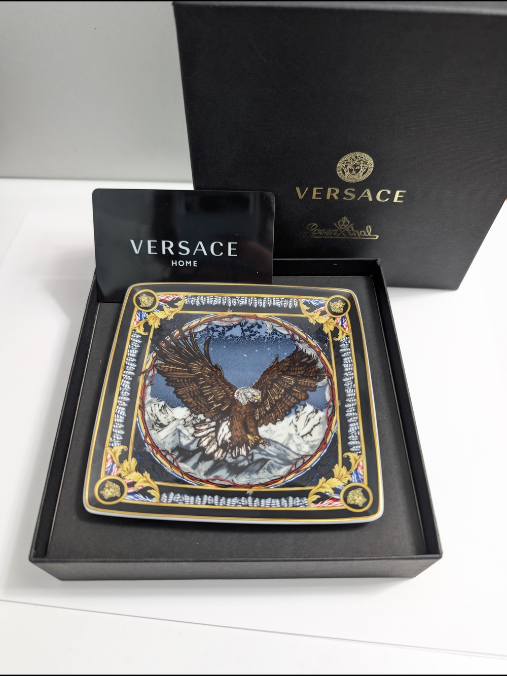 Versace by Rosenthal "Le Règne Animal" Sam Eagle Porcelain Square Dish with COA
